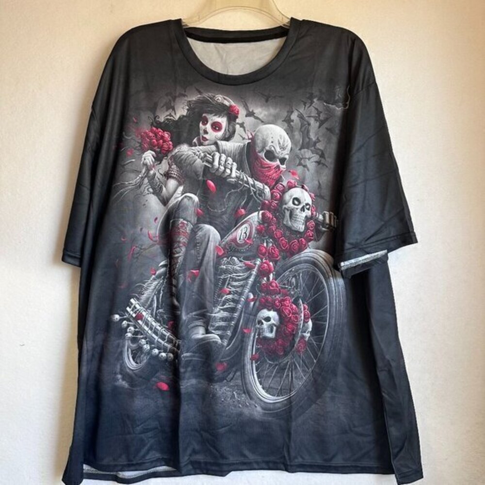 DOTD Day of‎ the Dead Dia De Los Muertos Biker Death Reaper Skeleton Shirt 5X